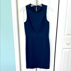 4C | Gorgeous navy blue sheath dress with black beading EUC